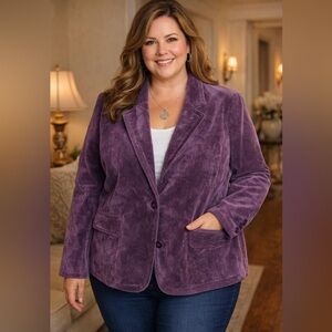 Dressbarn Woman Purple Corduroy Blazer Jacket size 22W Plus Academia Artsy